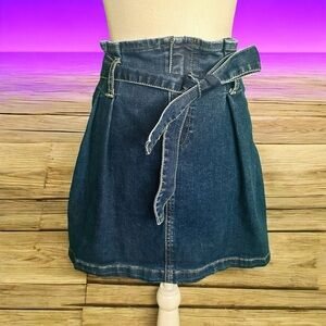 Altar’d State Dark Wash Pleated Tie-Waist Denim Mini Skirt Size XS